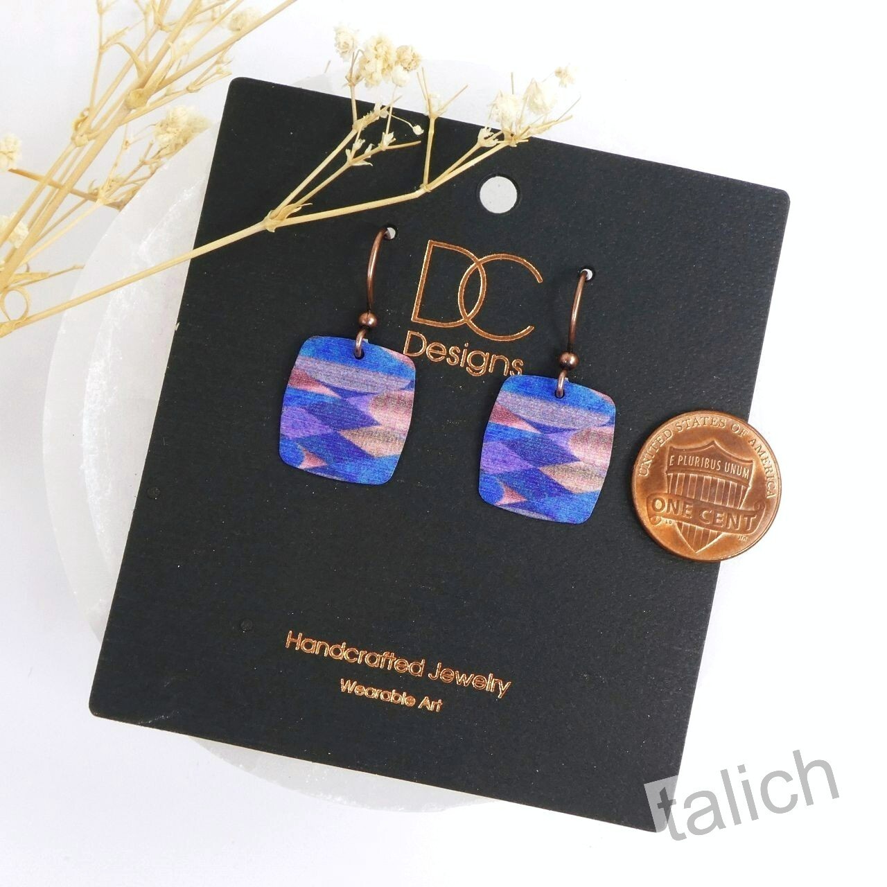 DC Designs Violet Ember Abstract Art Small Square Earrings BCS Unique Gift
