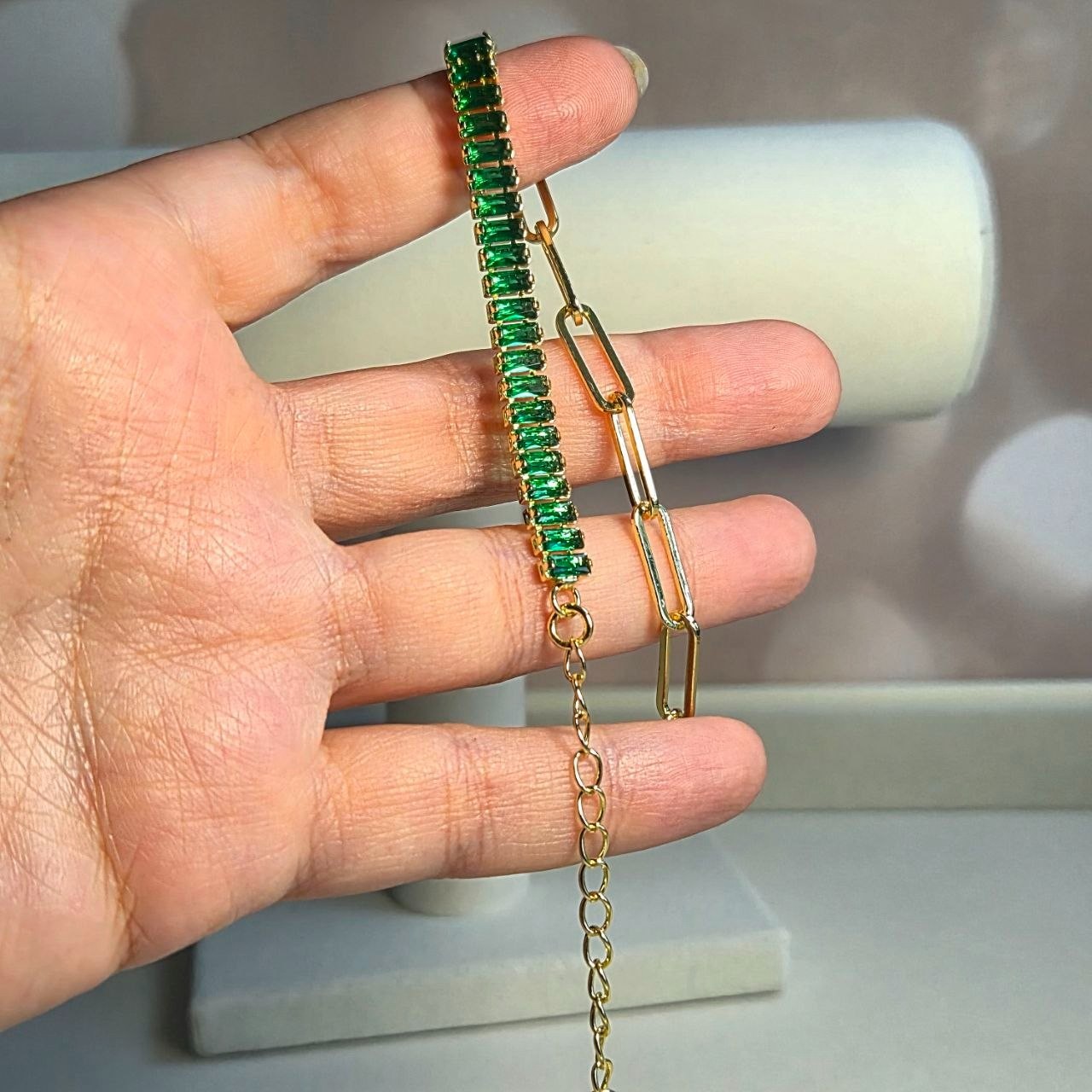 Baguette Cubic Zirconia Bracelet 18K Gold Plated Copper