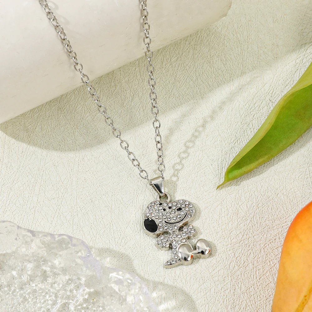 Snoopy Zircon Necklace Cartoon Dog Pendant Couple Clavicle Chain Gift