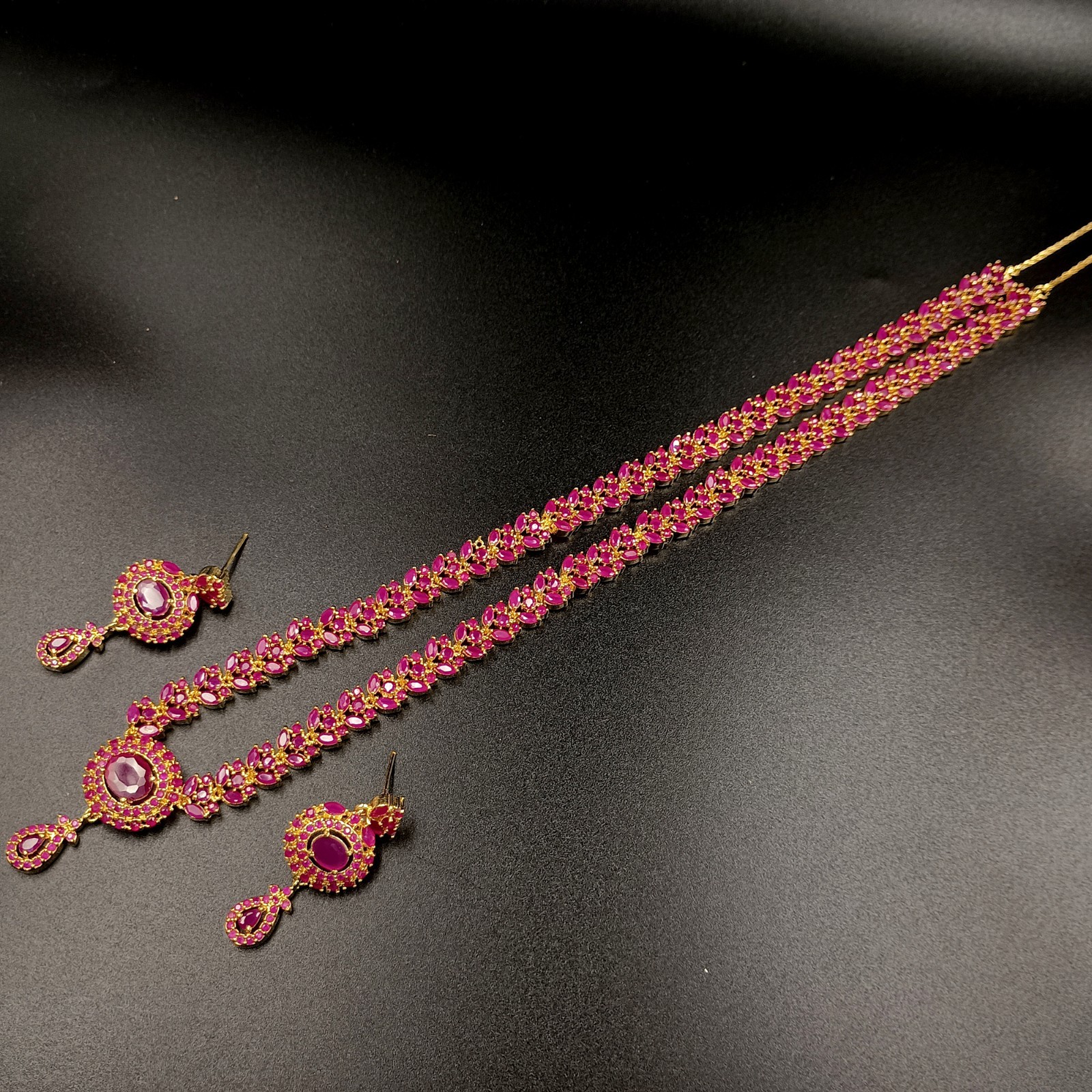 Traditional 22K Gold Plated Oval Red Ruby Necklace Set Bollywood Wedding Wear Gi