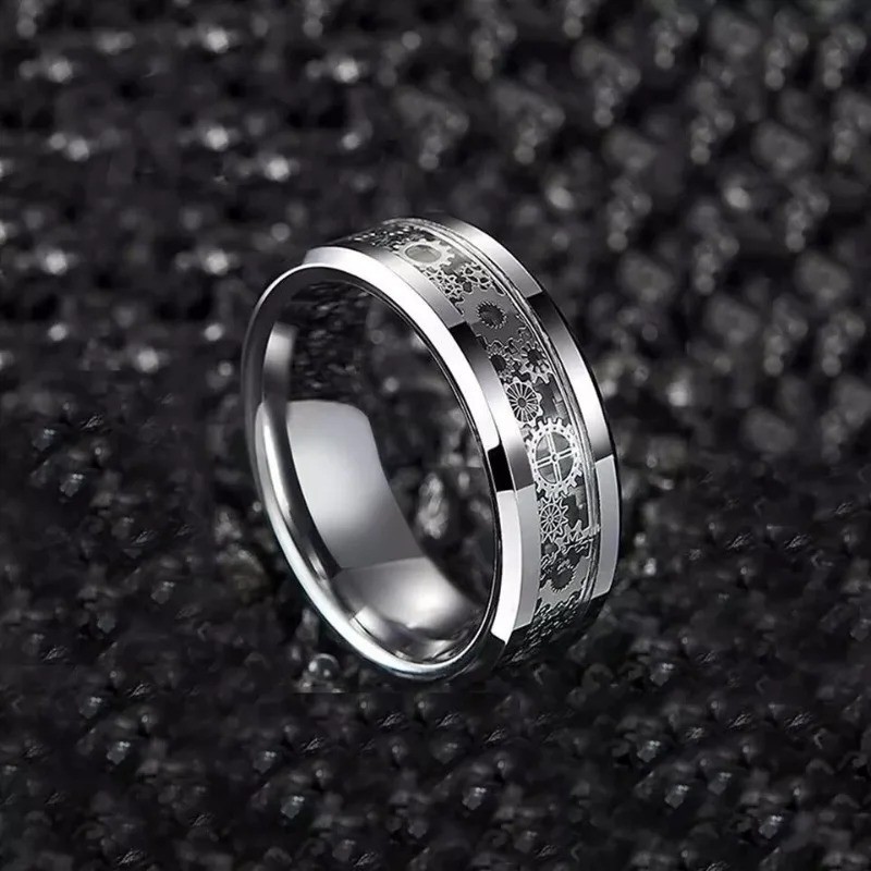 Steampunk Style Ring Stainless Steel Gear Wheel Tension Band Rock Men Jewelry