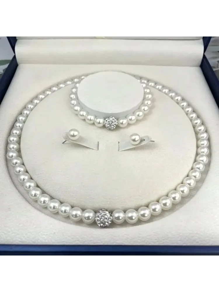 3PCS Pearl Jewelry Set Necklace Bracelet Earring Stud Gift Set For Women