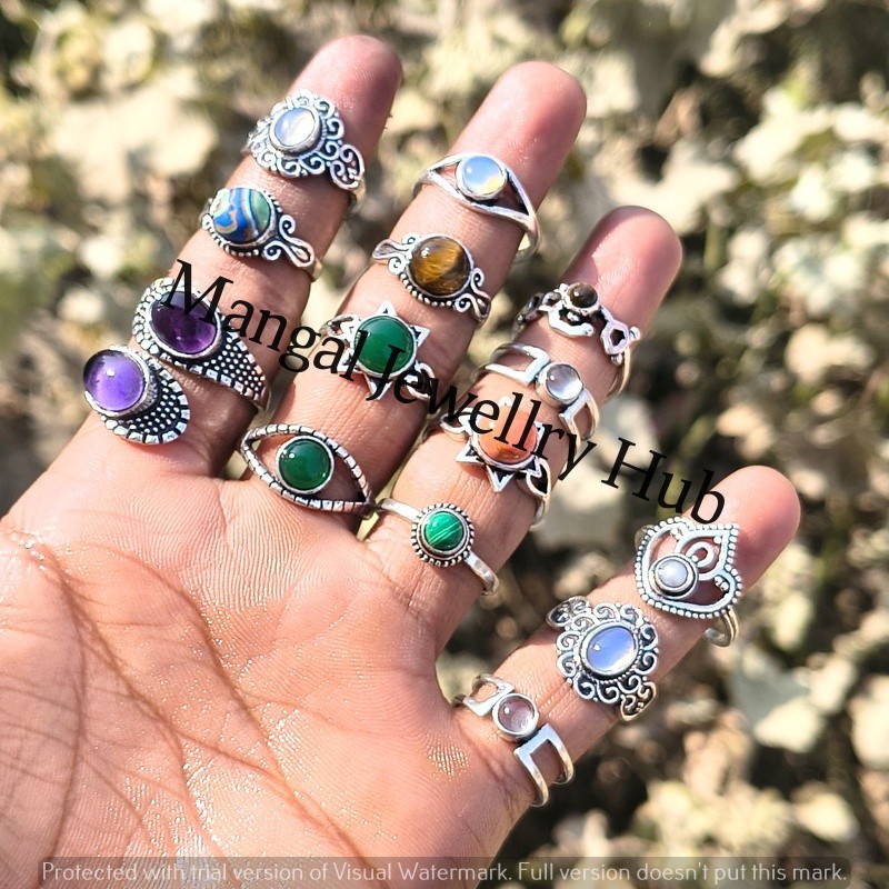 Opalite & Mix Gemstone Rings Lot 925 Sterling Silver Plated Wholesale Jewellery