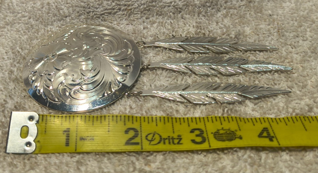 Montana Silversmiths Sterling Silver Plate Broch Dangle Feathers Flower Filigree