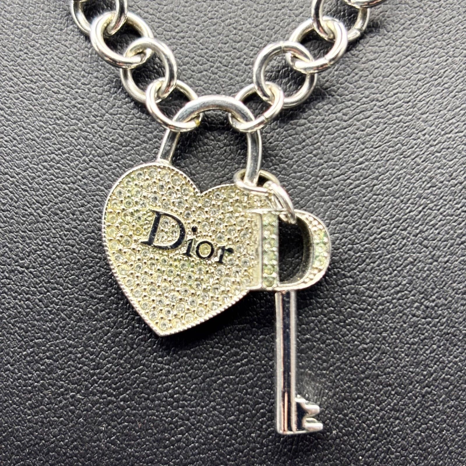 Dior Rhinestone Heart Key Necklace D Logo With Case From Japan