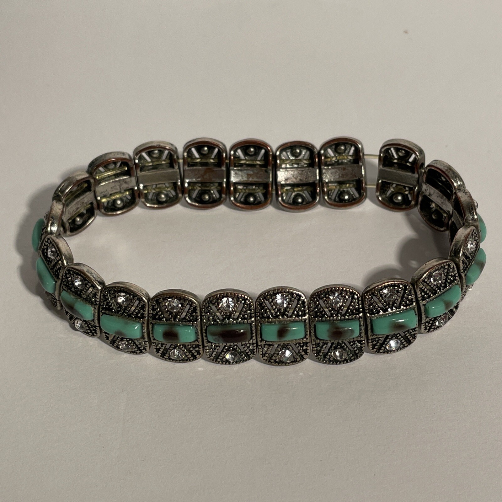 Southwestern Stylish Silver Tone and Faux Turquoise slip on Bracelet