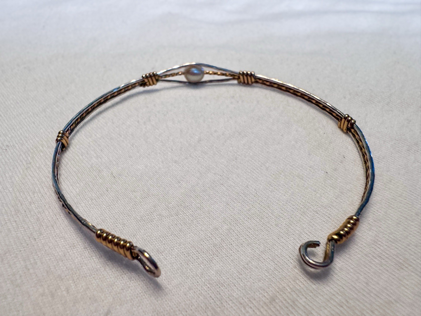 Ronaldo Guardian Angel Bracelet 14K Gold Artist Wire and Sterling Silver w/Pearl
