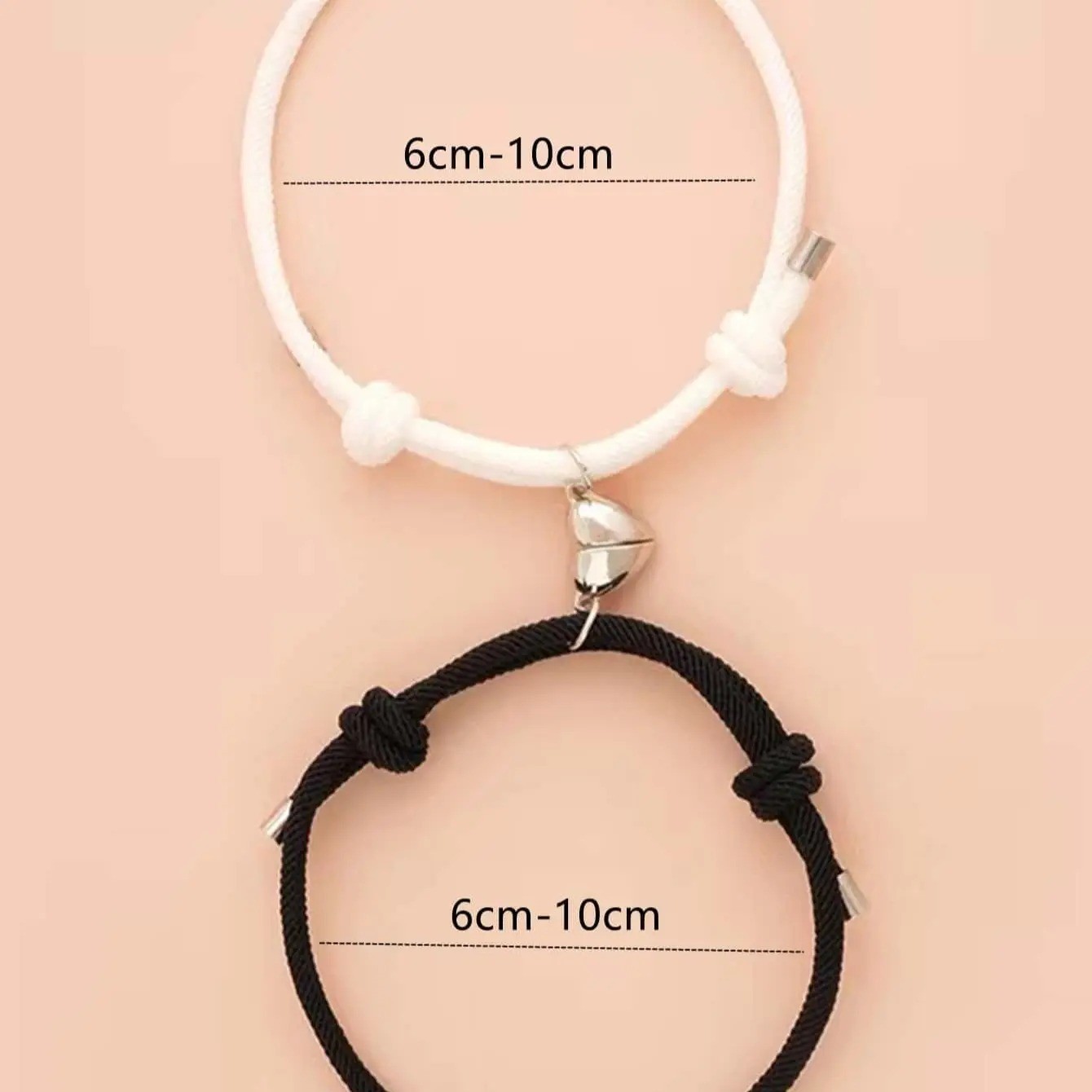 2Pcs Magnetic Couple Bracelet Black White Rope Heart Love Friendship Jewelry