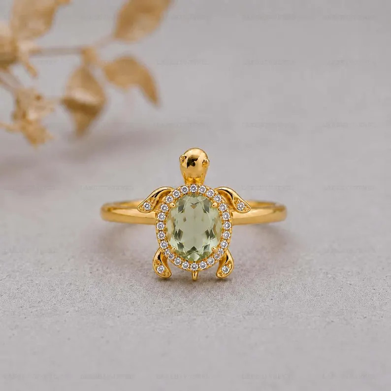Amethyst Turtle Ring, Gold Alloy, Anniversary Birthday Gift For Her, Women Ring