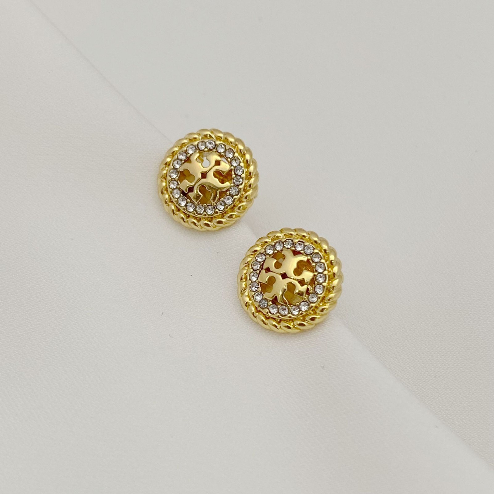 New! Tory Burch Gold & Silver Circle Earrings with Jewelry Pouch 3.7g