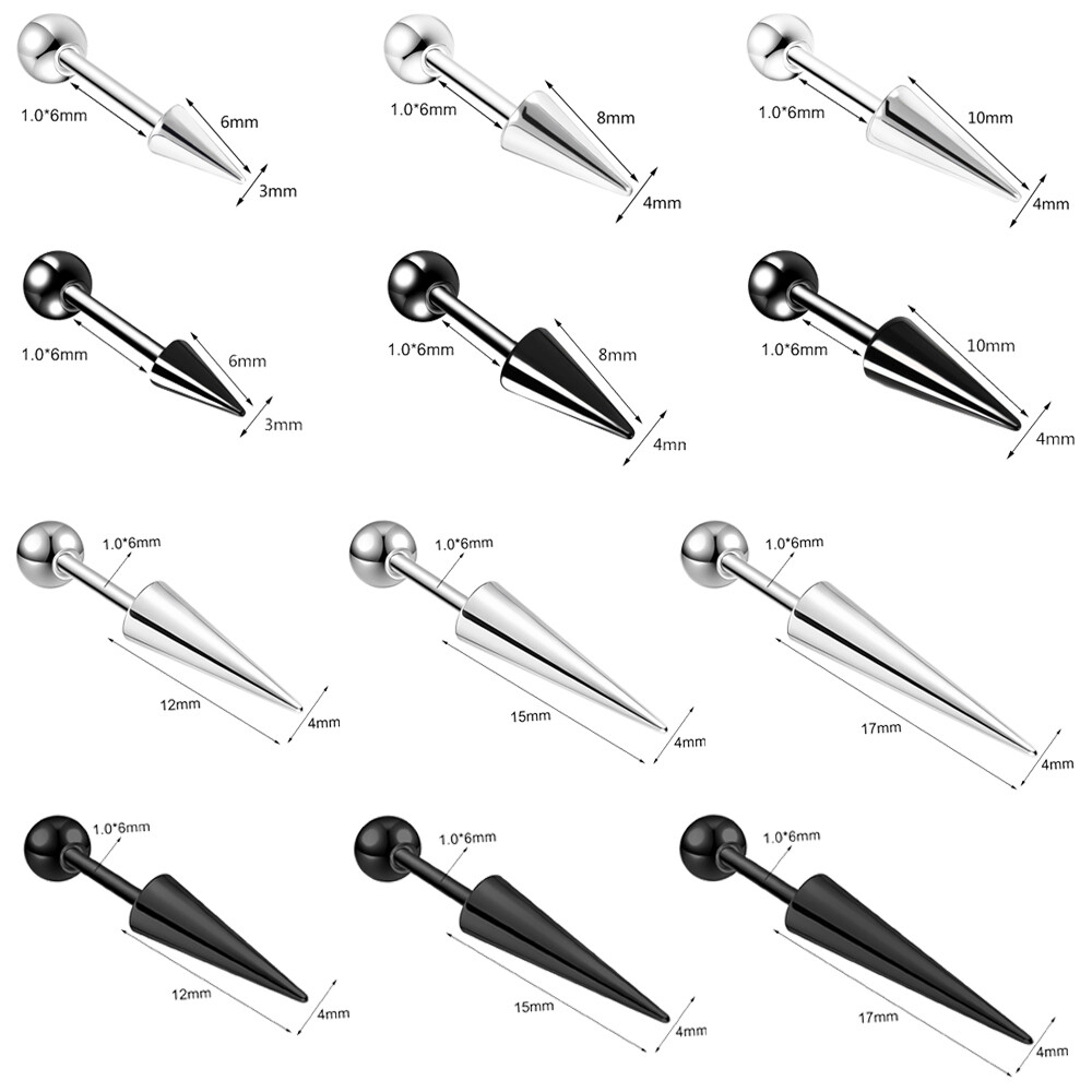 18G Stainless Steel Spike Stud Earring Helix Piercing Balls Screw Back Piercing