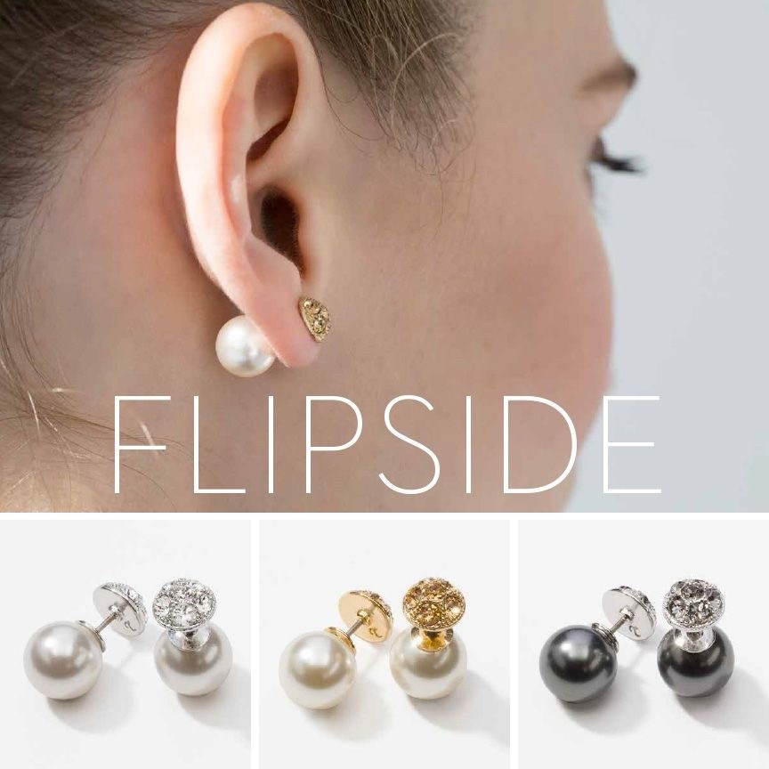 Touchstone Crystal Flipside Gray Pearl Reversible Stud Earrings Crystal Pavé