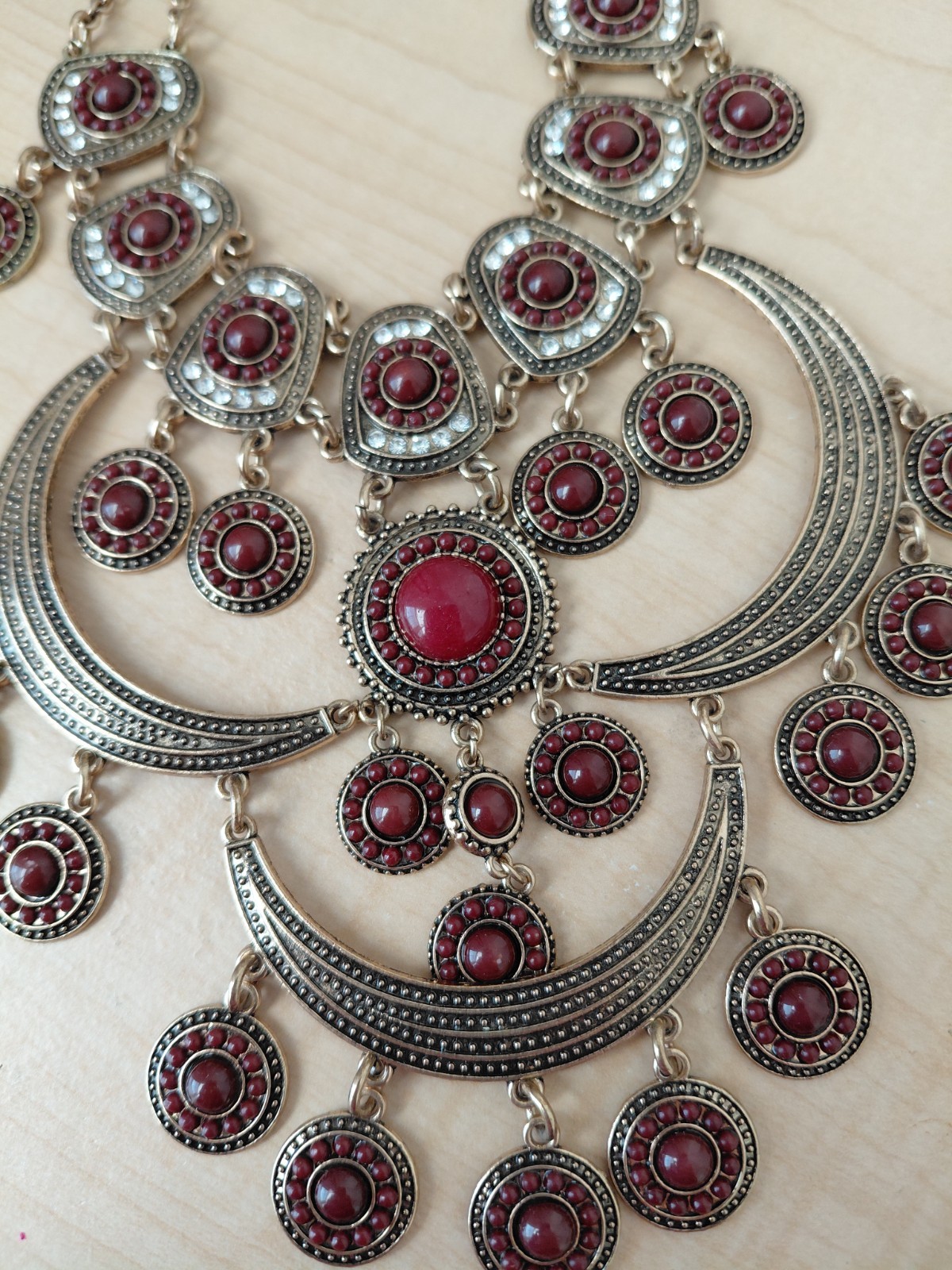 Bohemian Style Statement Necklace_ Gold Tone _ Very Good Used Condition