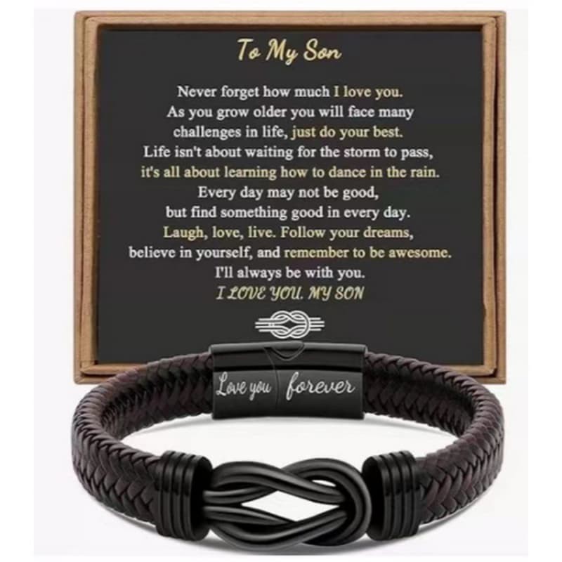 Men’s Braided Leather Bracelet Magnetic Locket Bangle Cuff a Card for the Son