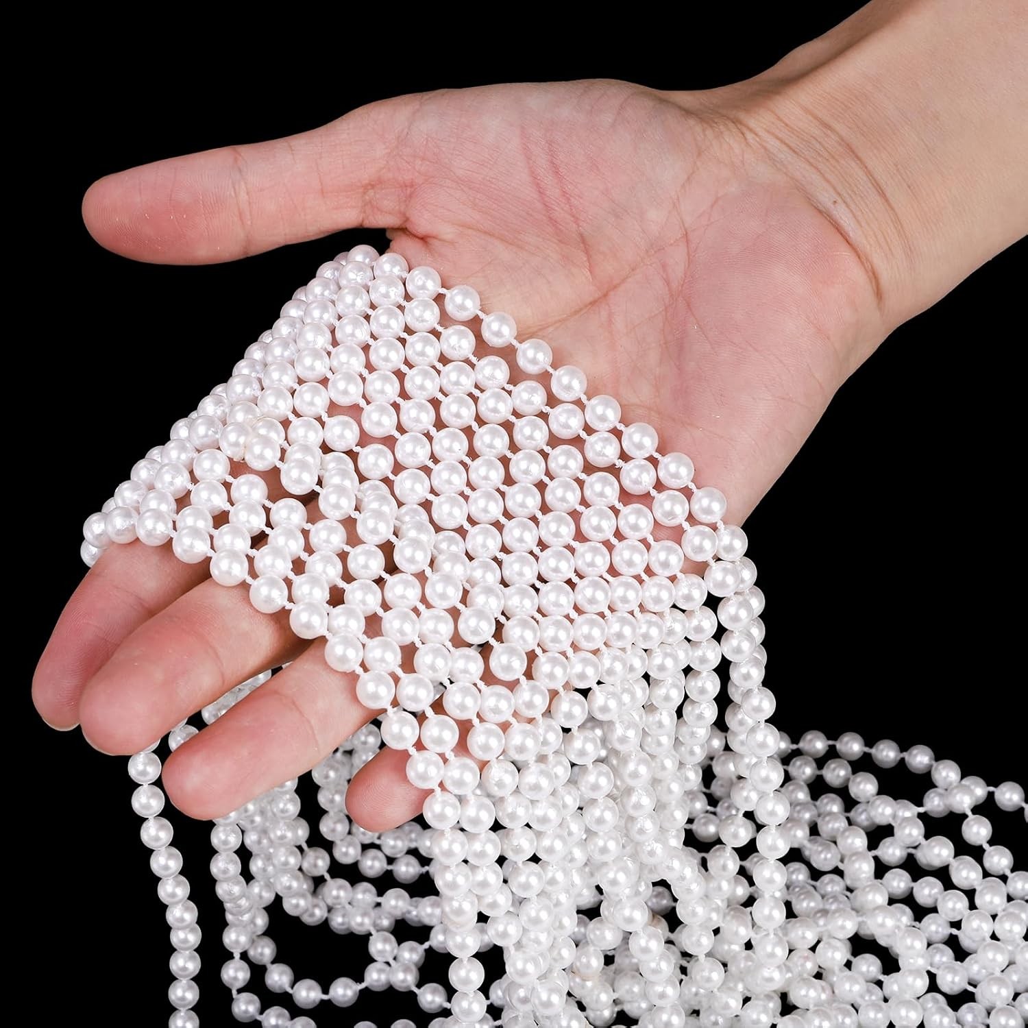 60 Pack Faux Long Pearl Necklace for Women, Fake Pearl Necklace Bulk, 1920s Whit