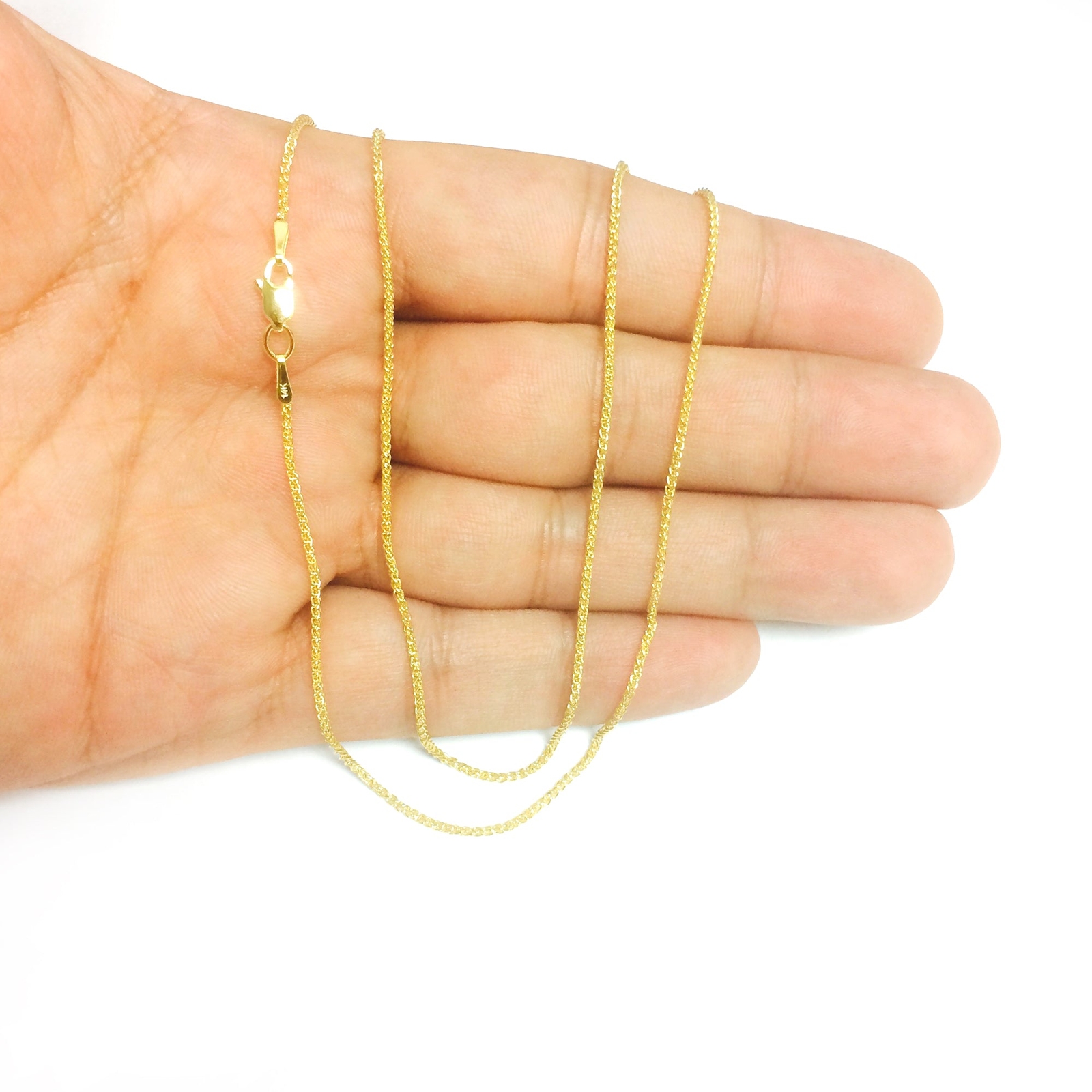 14k Yellow Real Gold Round Wheat Chain Necklace, 1.2mm, 24″
