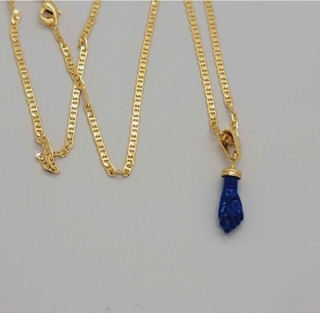 Blue Azabache Figa Necklace – 18K Brazilian Gold Filled Protection Charm