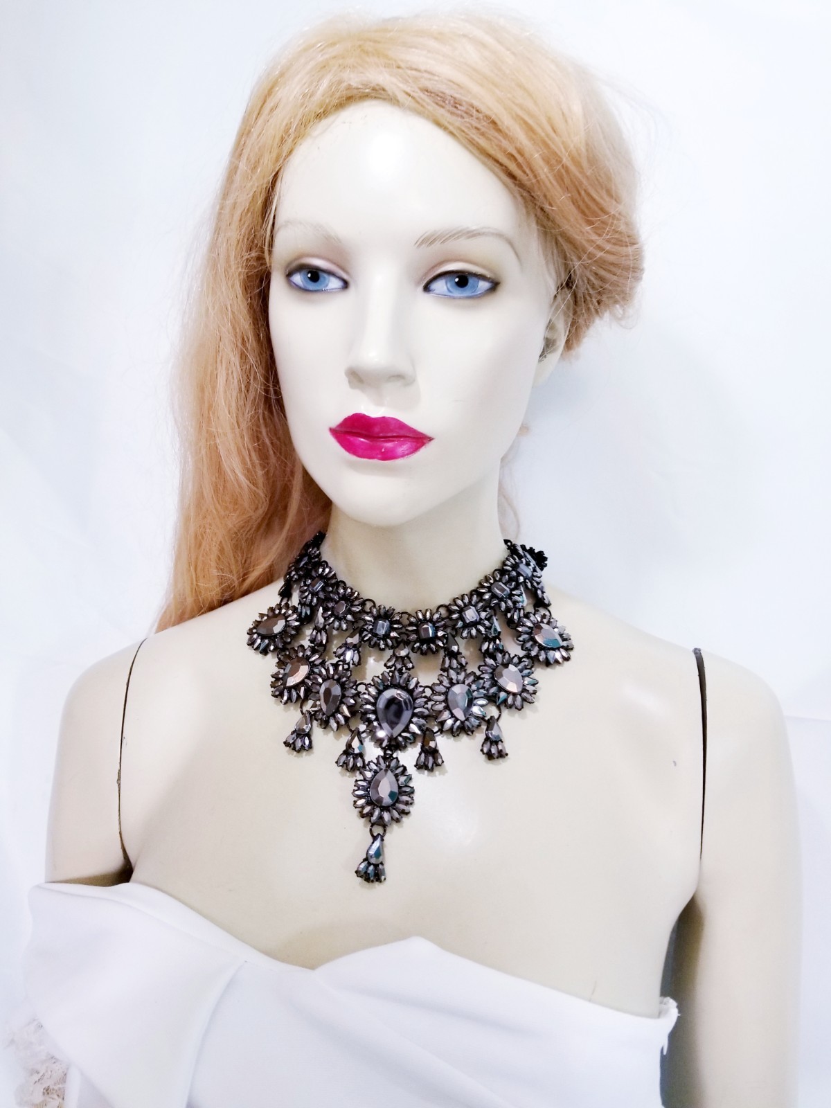 Charcoal Gray Statement Choker Rhinestone Necklace Bridal Prom Pageant Gothic