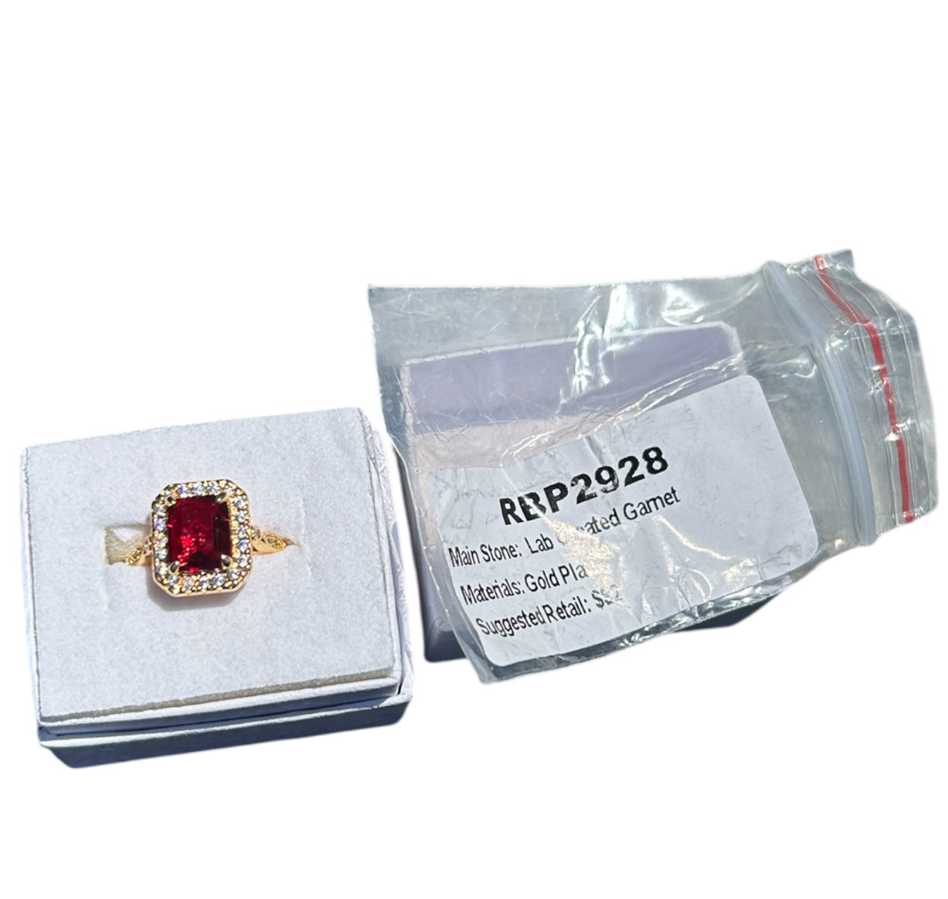 RING BOMB PARTY RBP2928 Lab Created Garnet Gold Plated Ring Size 10 NEW IN BOX