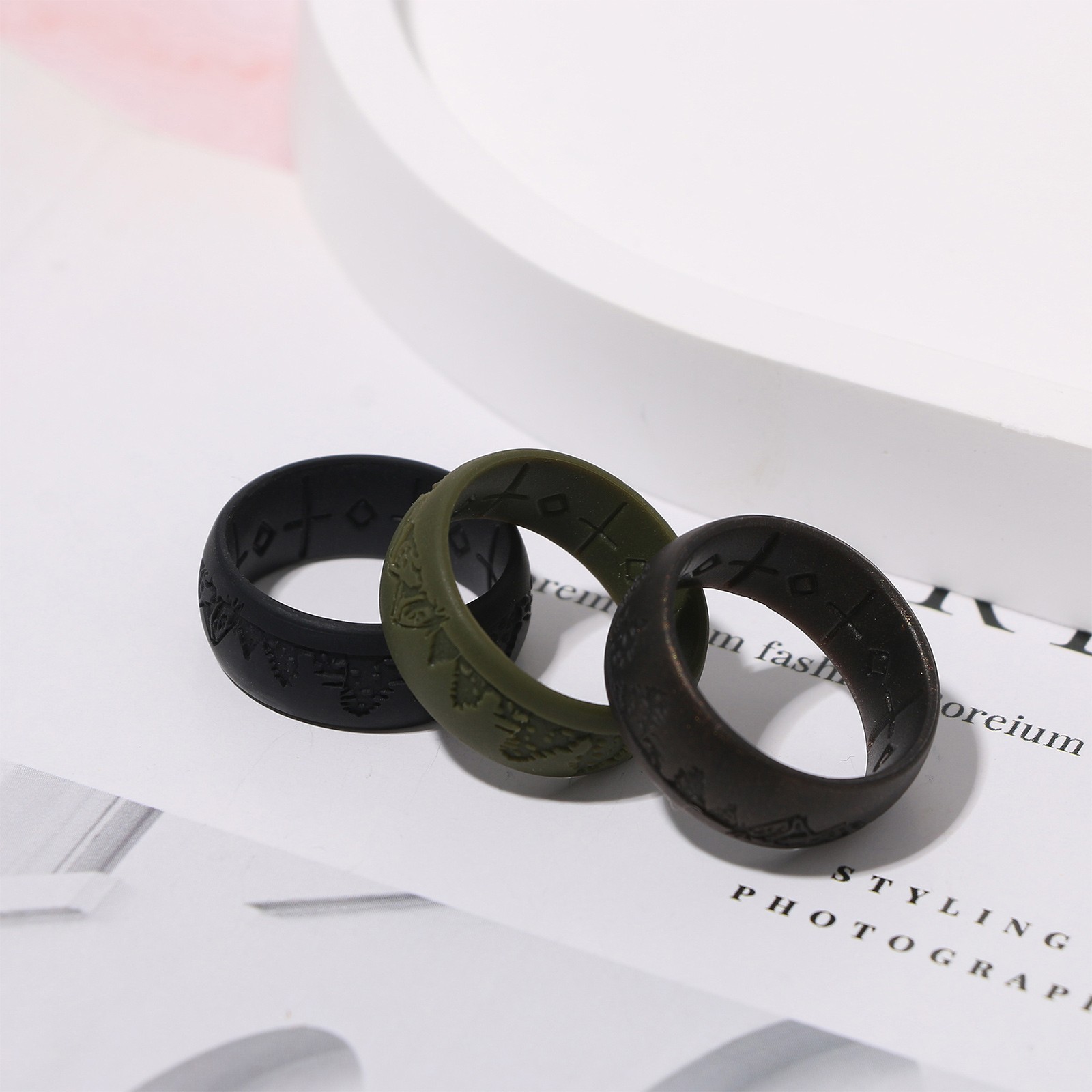 3Pcs 8.5mm Men Silicone Sports Rings Cross Arch Breathable Wedding Band Size8-13