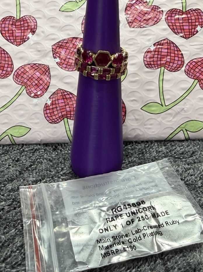 Bomb Party Lab Ruby Gold Plated Sz 7 *UNICORN* RG45898