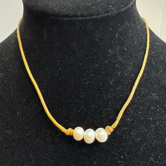 Natural Genuine Freshwater Pearls & Brown Leather Cord Necklace 18”
