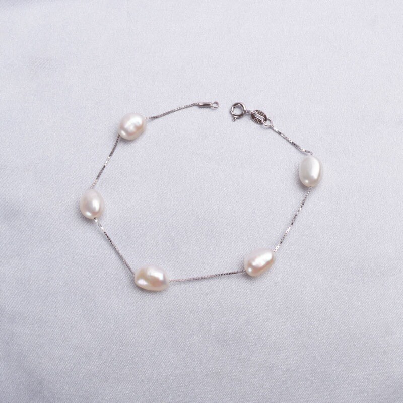ZARD Baroque White Pearl Station Bracelet in 925 Sterling Silver