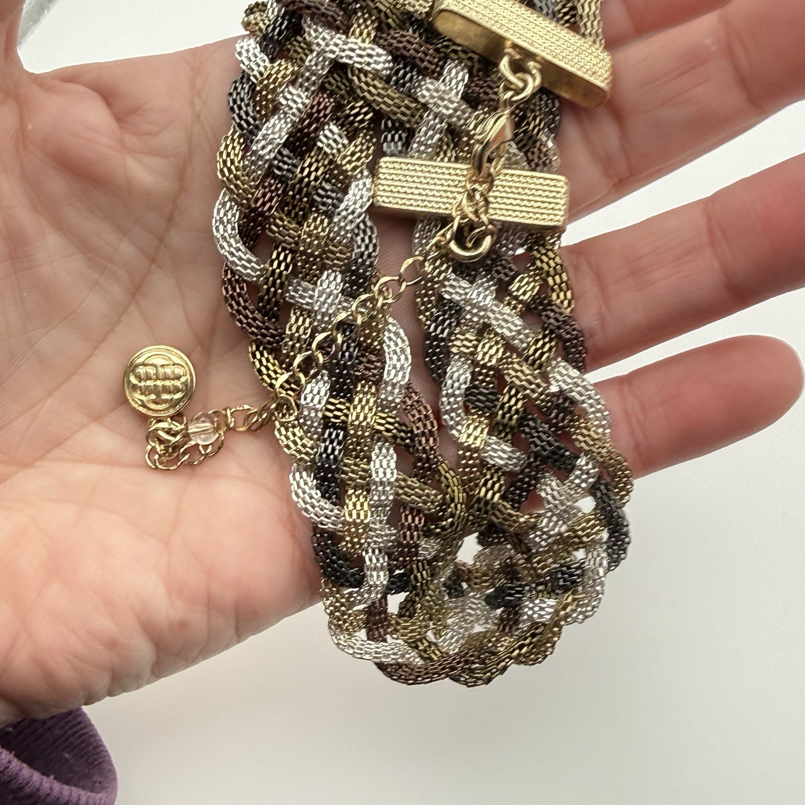 Dana Buchman Braided Mesh Chain Statement Necklace Gold Silver Black Tone