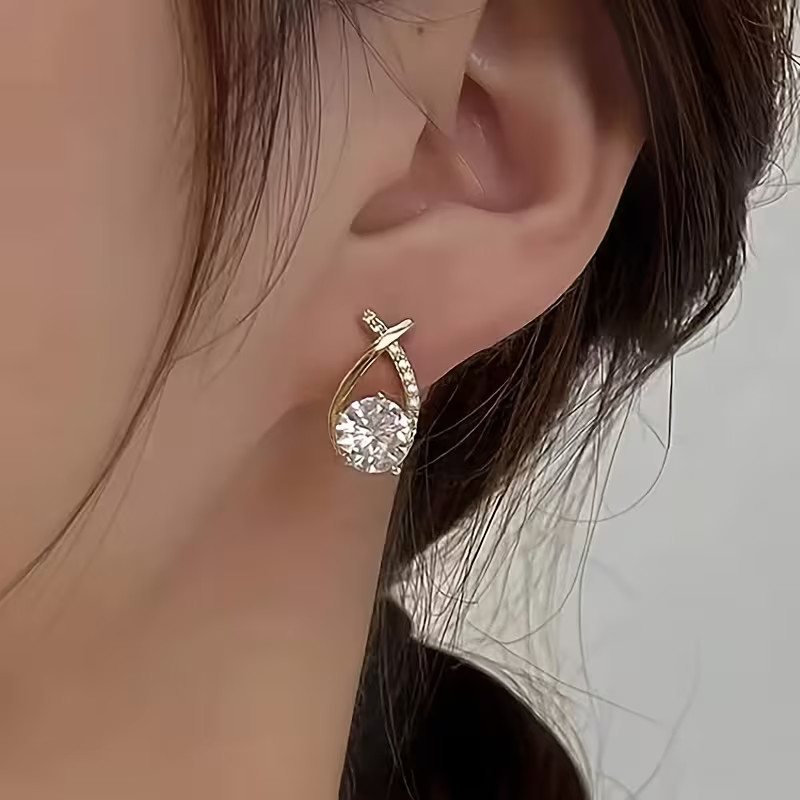 18K Gold Plated Hoop Earrings Women Crystal Drop Dangle Elegant Fashion Jewelry