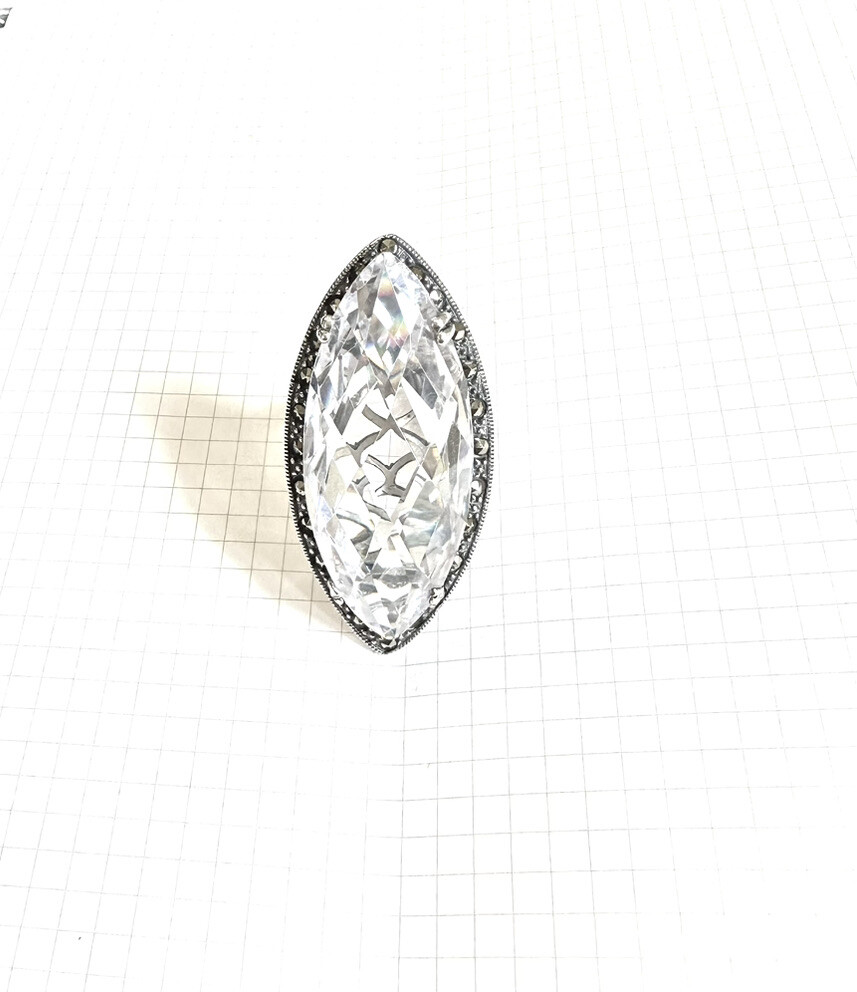(SIZE 6,7,8,9) HUGE Marquise Clear CZ STONE RING Marcasite .925 STERLING SILVER