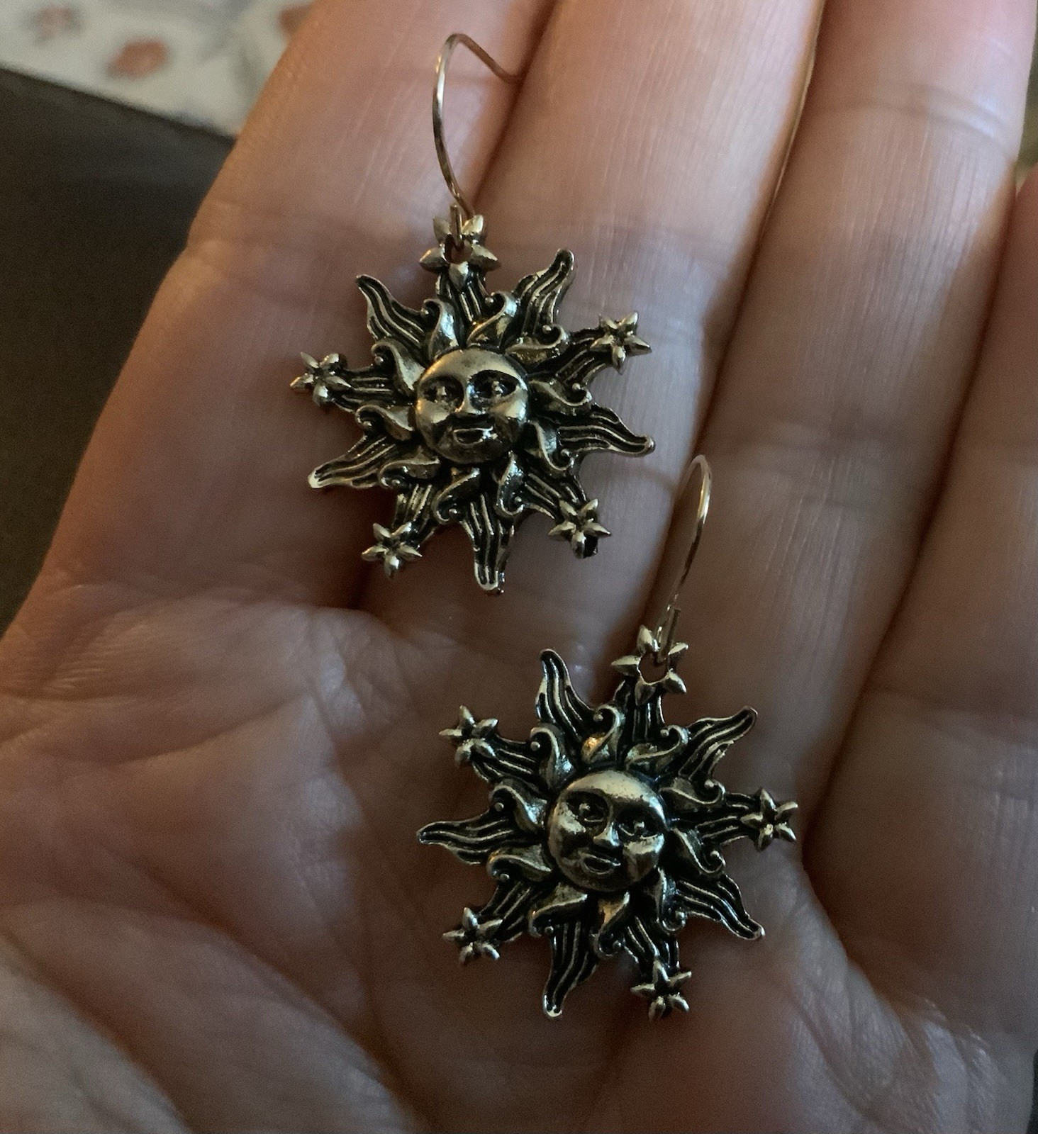Free People Gold Earrings Sun Star Face Celestial Moon Boho Y2K Astrology VTG