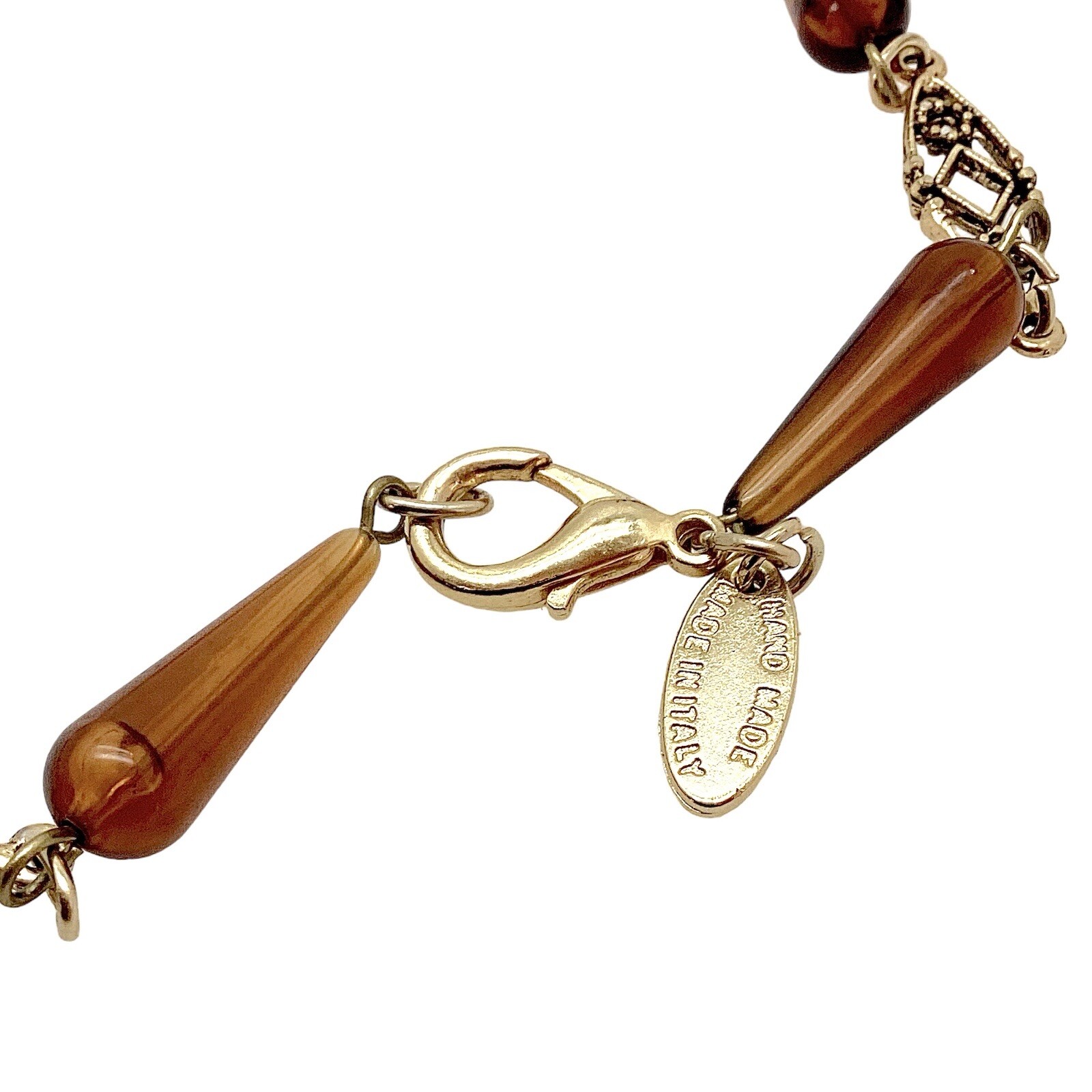 Italy Express 36” Long Beaded Necklace Gold Tone Mixed Materials Statement