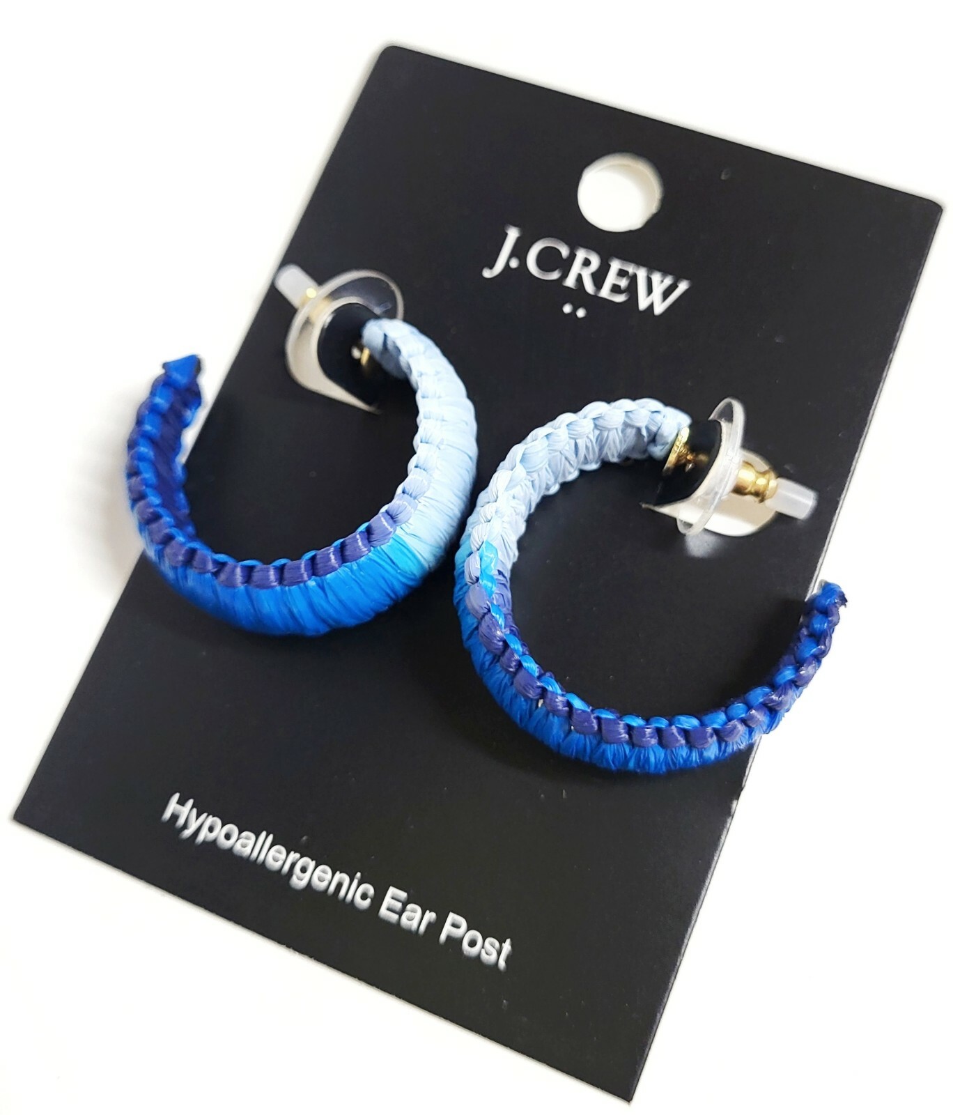 J.Crew Factory Raffia Wrapped Hoop Earrings Blue Ombre Multi Hypoallergenic NWT