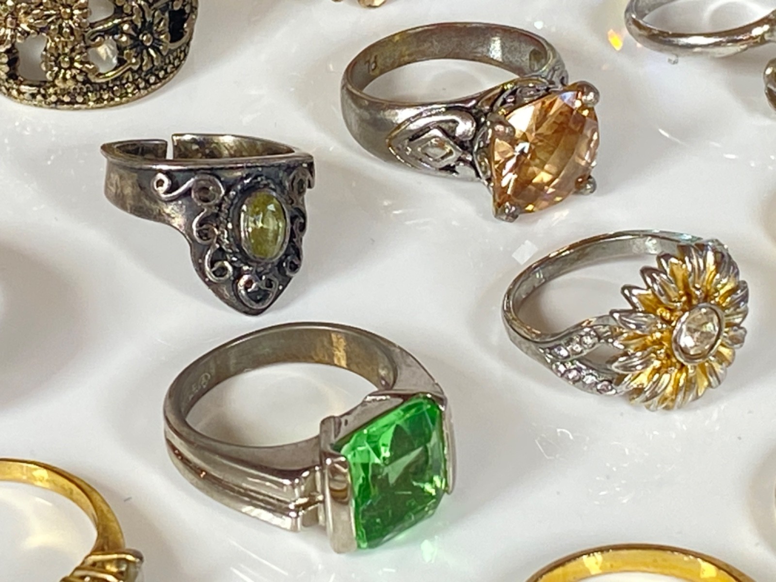 HUGE LOT OF 21 Rings Various Styles Sizes Mexico, 18K GE, PL, etc. NO STERLING