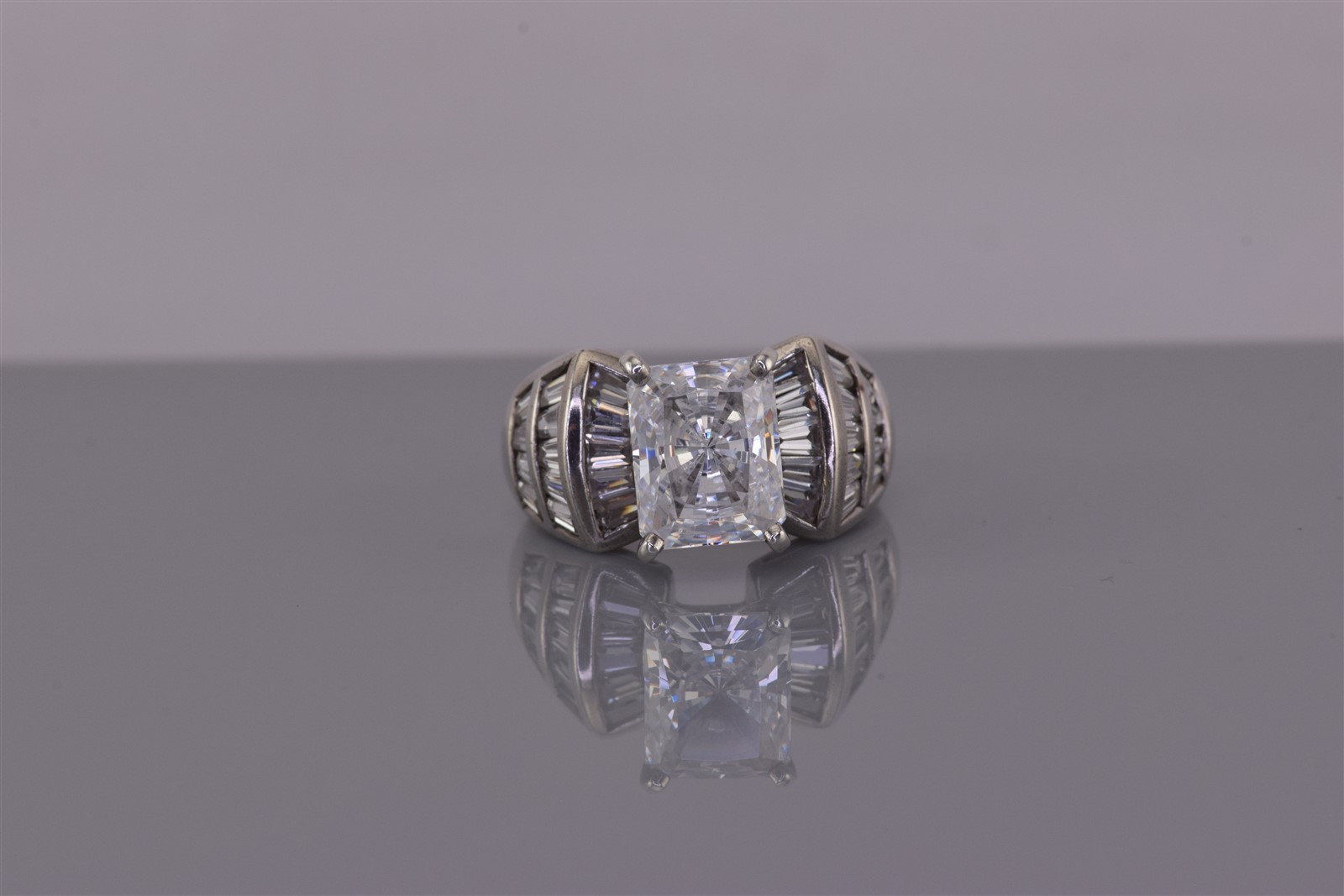 Sterling Silver Emerald Cubic Zirconia Baguette Channel Set Band Ring 925 Sz: 6