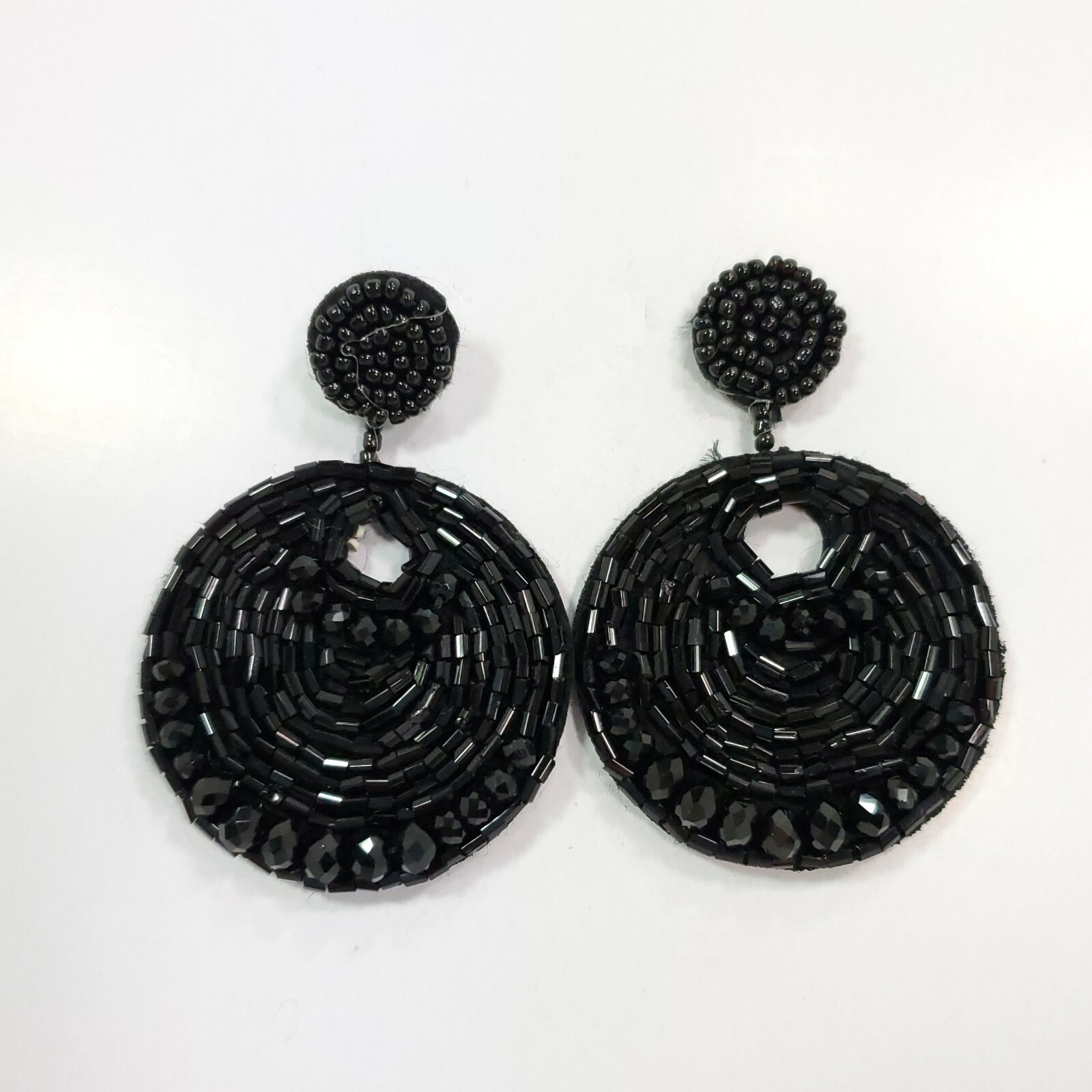 E0007 Retro Bohemian Beads Decorated Double Circle Round Drop Dangle Earrings