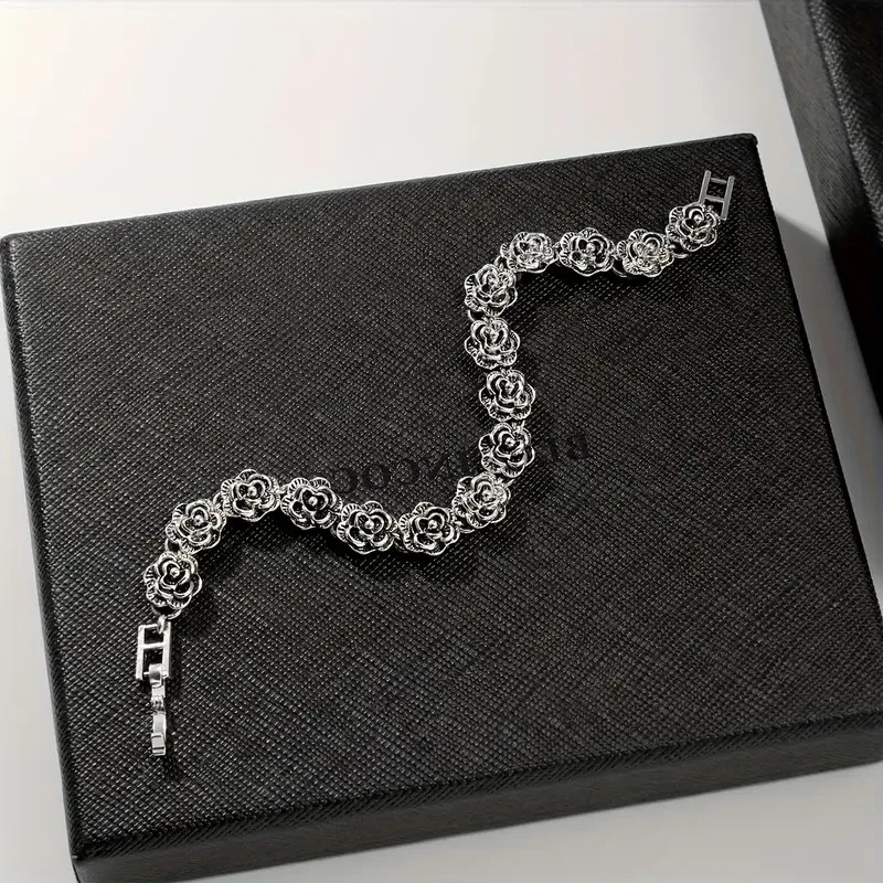 Elegant 925 Sterling Silver Rose Flower New Fashion Jewelry 7″ Charm Bracelet