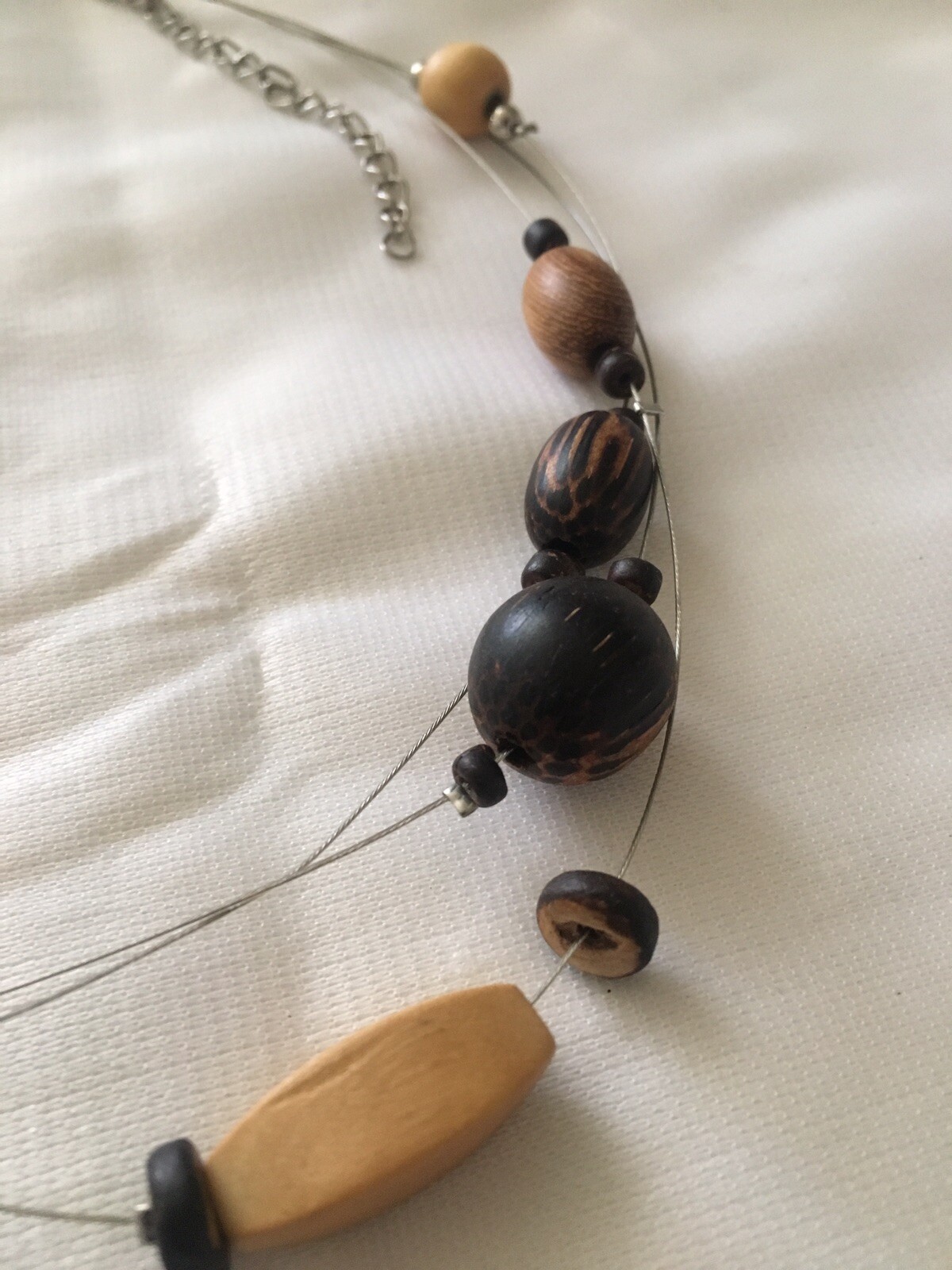 Earthy Minimalist Wood on Wire Necklace Lobster Clasp Unsigned 20”