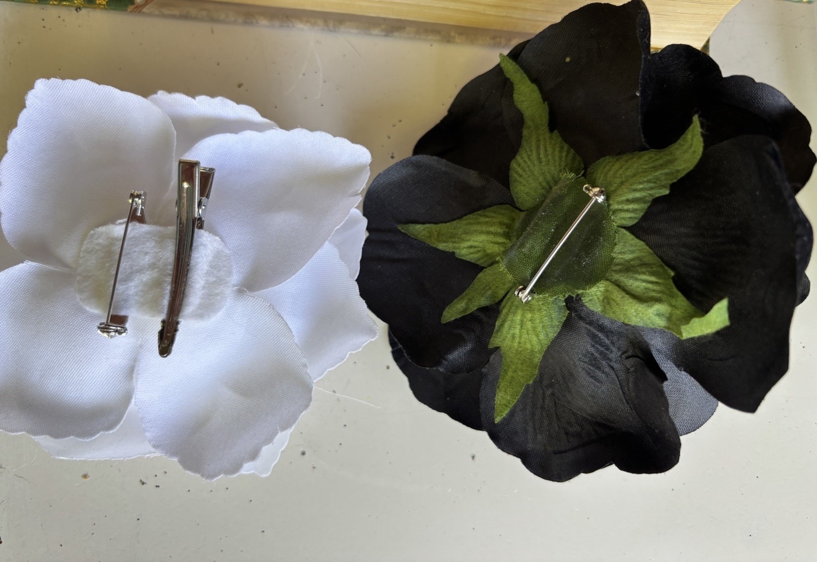 Black & White Camellia Floral Fabric Pins