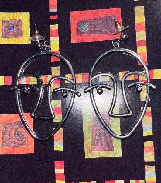 Abstract Silvertone Picasso Earring Dangles