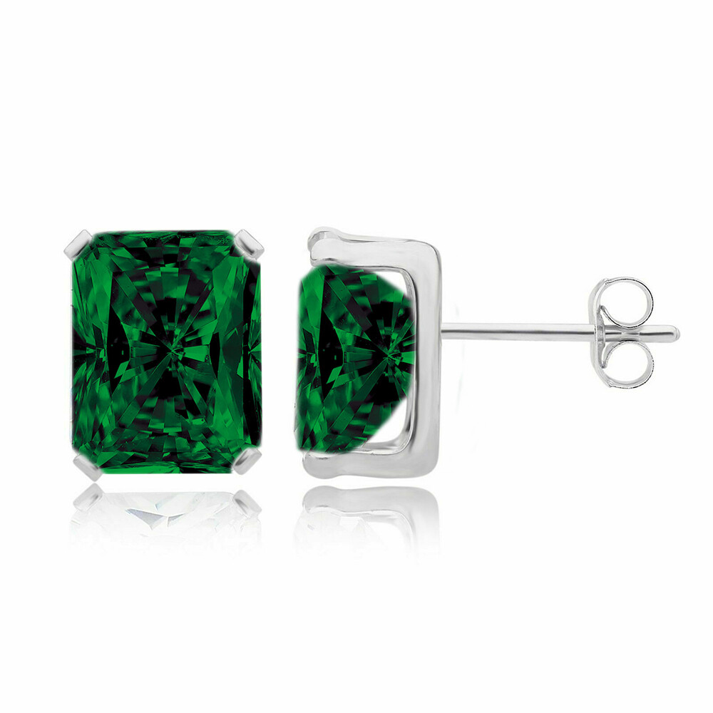 Women’s 925 Sterling Silver 2.00CTTW Emerald Cut Emerald Stud Earrings 7x5MM