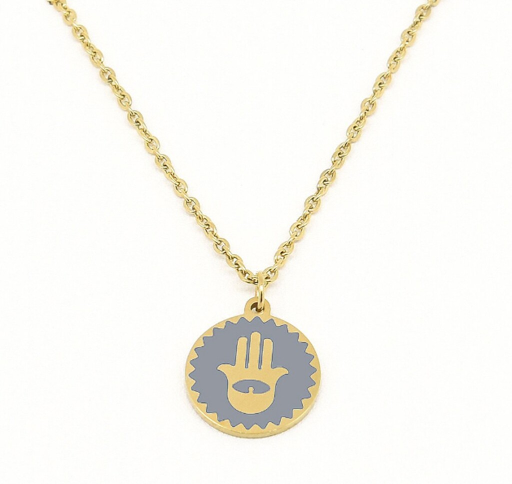 Gold Plated Titanium Stainless Steel Enamel Hamsa Hand of Fatima necklace 18-20″