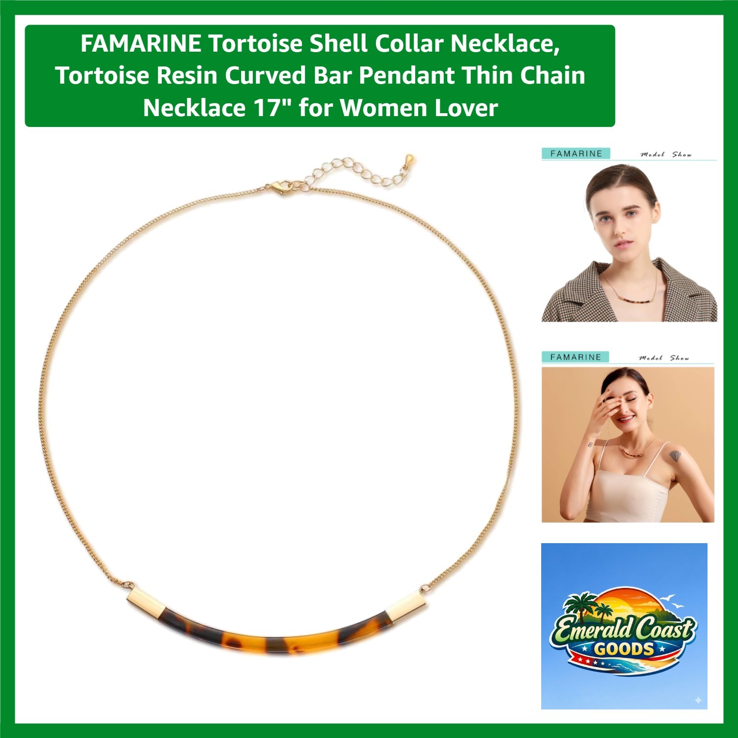 Lightweight Tortoise Shell and Gold Bar Necklace – Perfect for Any Occasion