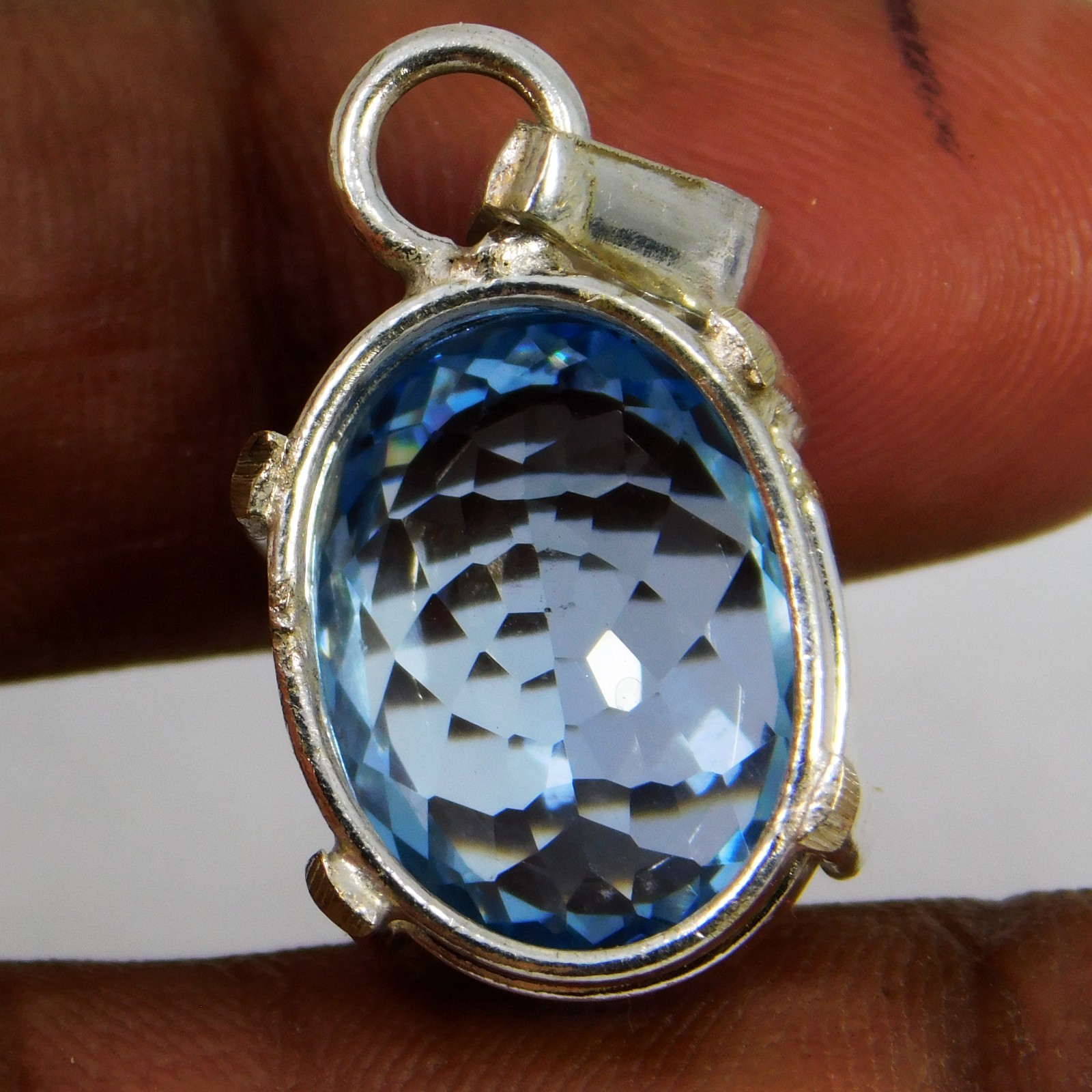 Natural 32.50 CT Certified Blue Sapphire Loose Gemstone Pendant 925 Solid Silver