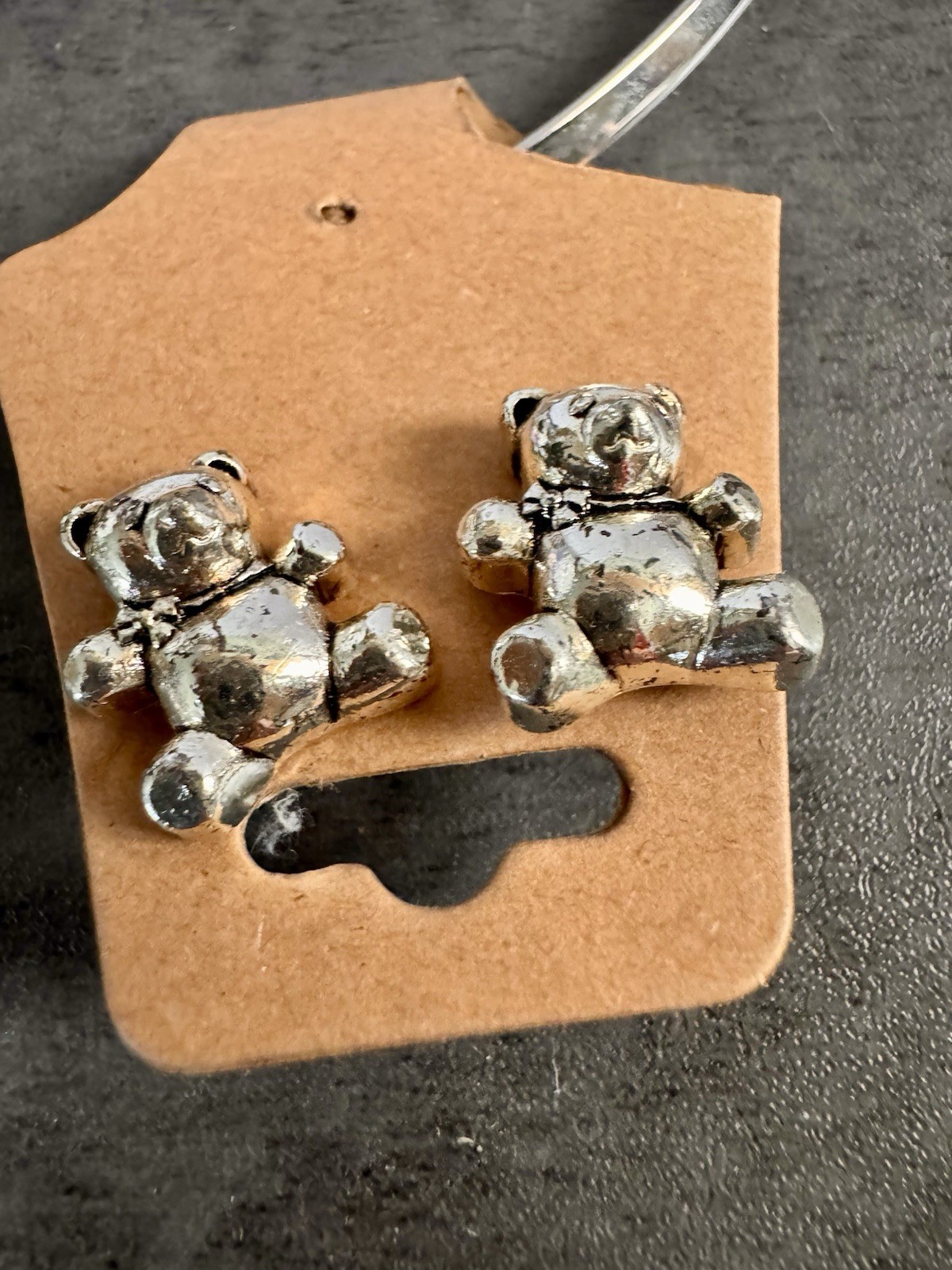 Silver Teddy Bear Pendant, Choker Converts To Pin Matching Earrings
