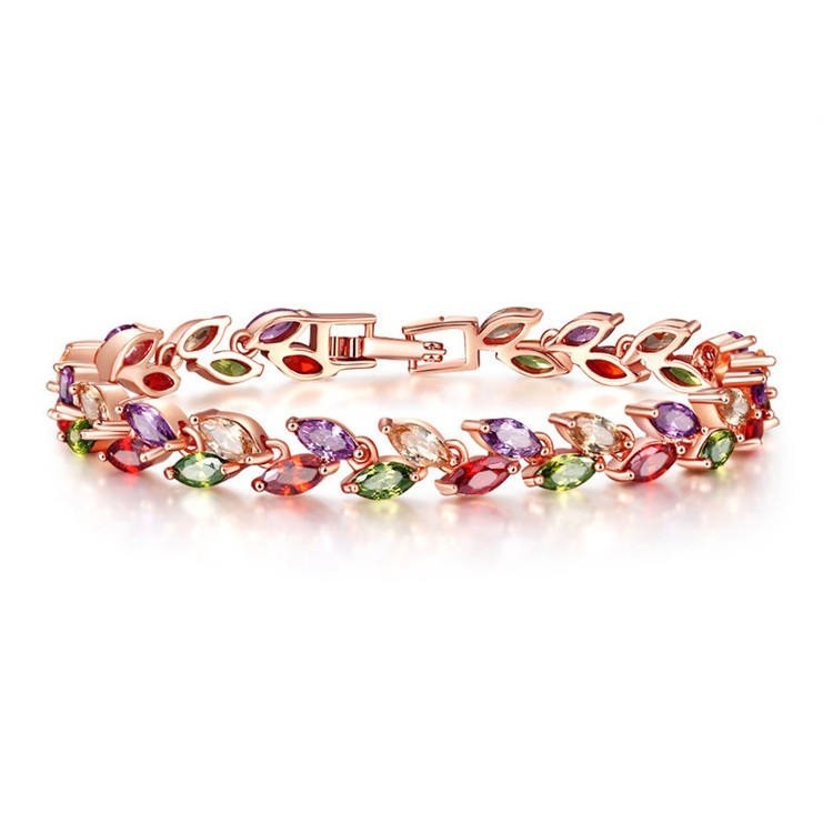 Multicolor Marquise Cut Tennis Bracelet Rose Gold Plated Elegant Women’s Jewelry