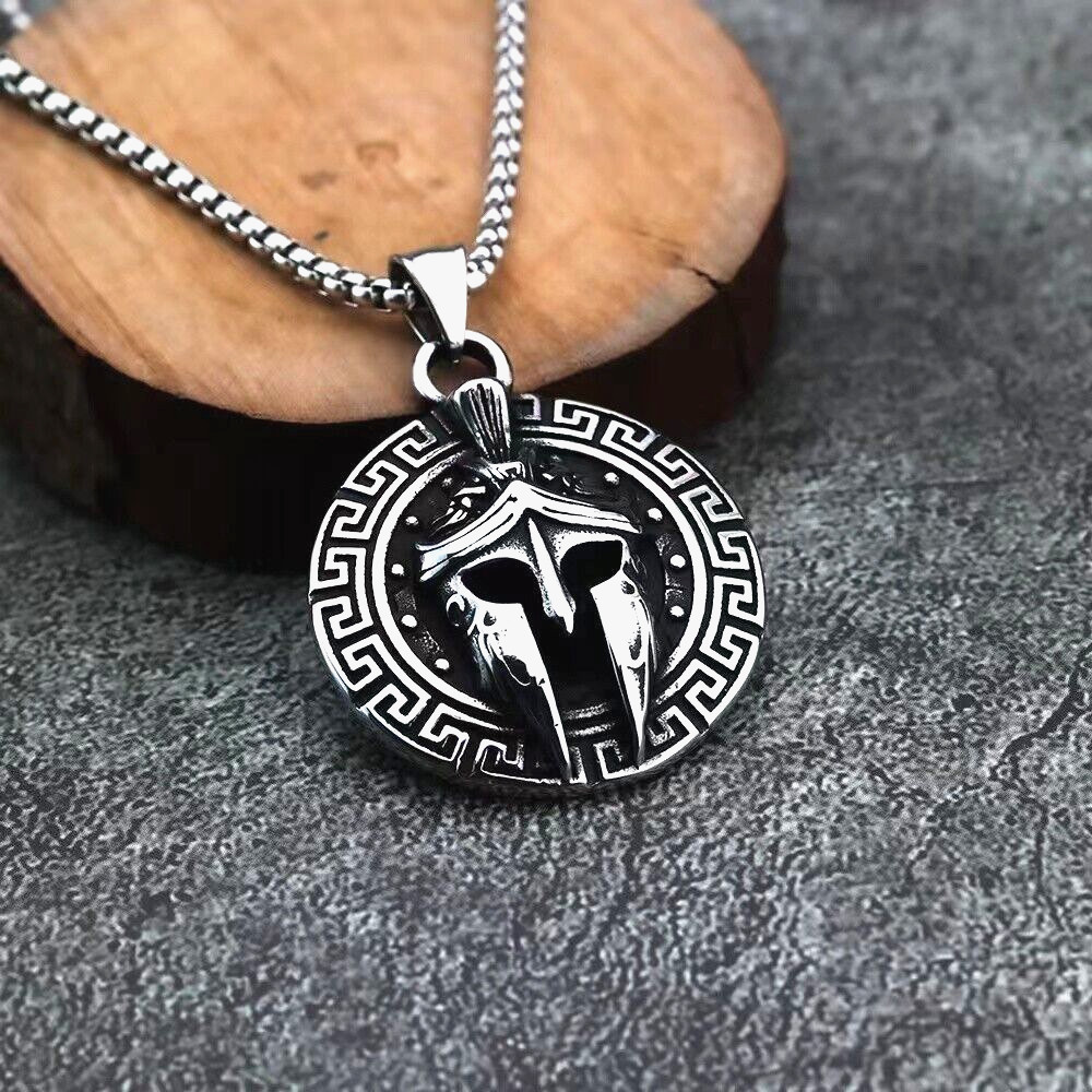 Silver Greek Spartan Warrior Helmet Pendant Necklace Chain Men’s Jewelry