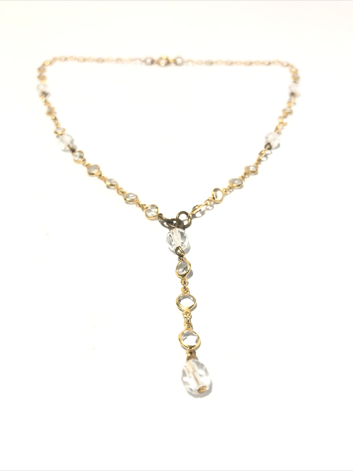 Women’s 16” Gold Tone Y-Drop Pendant Necklace W/ Acrylic Crystal Gems-Fashion.