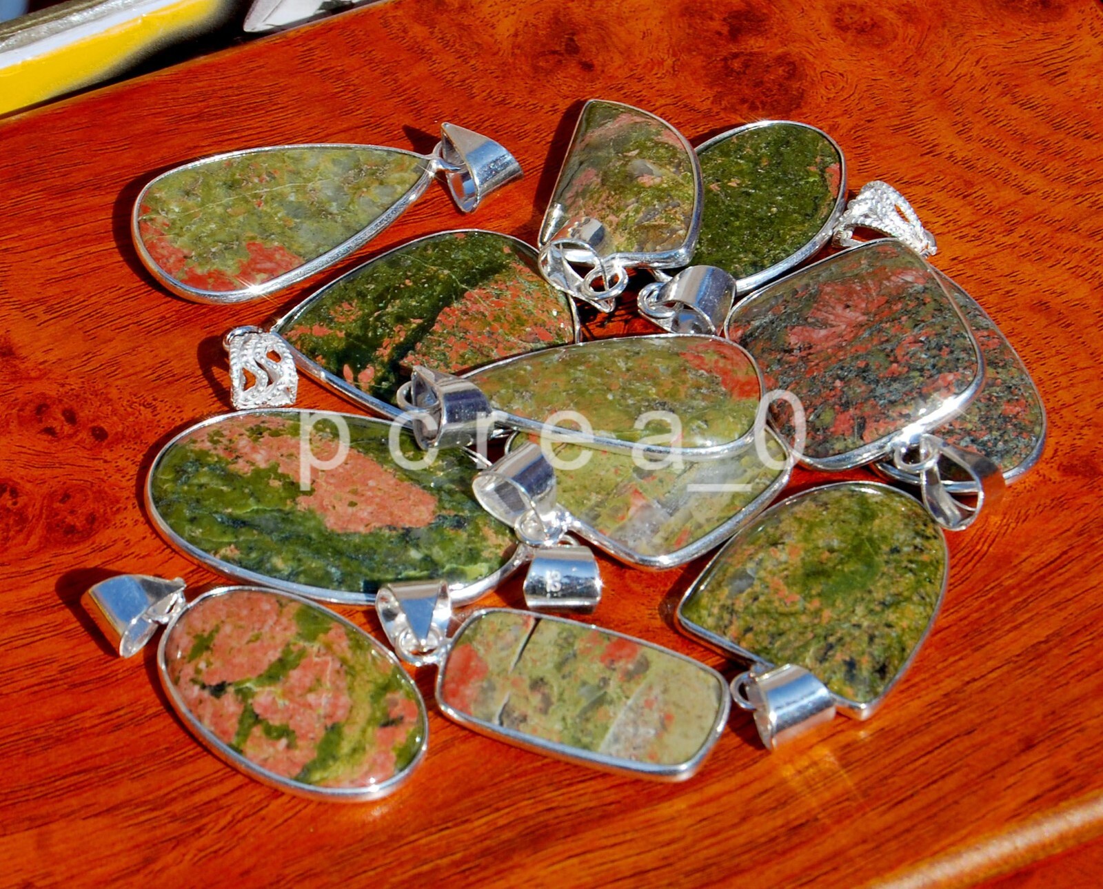 Natural Unakite Gemstone Bezel Pendants, 925 Silver Plated Pendants Jewelry M20