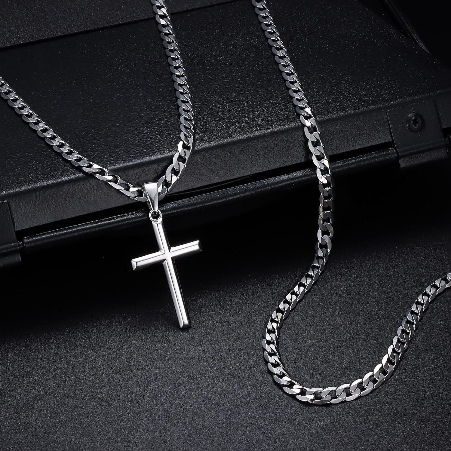 Elegant Beveled Edge Sterling Silver Cross Necklace – Adjustable 16-30 Inches